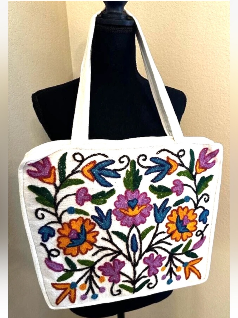 Cotton Crewelwork Embroidered Tote Bag